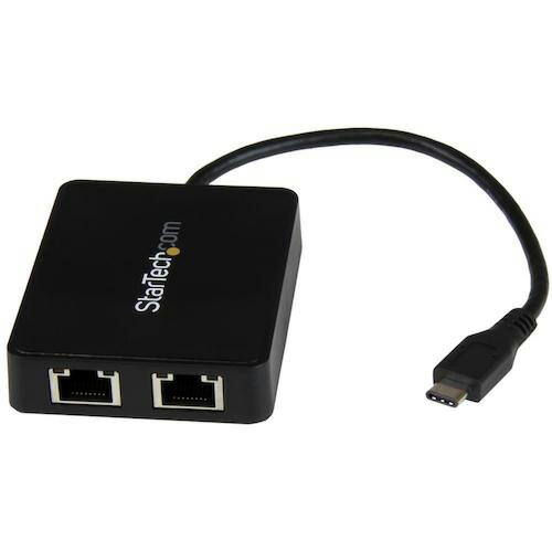 【SALE必要経費】StarTech ローカルエリアネットワークアダプタ/USB-C/2x RJ45/10/100/1000Mbps/1x USB-A界面 ( US1GC301金2R )