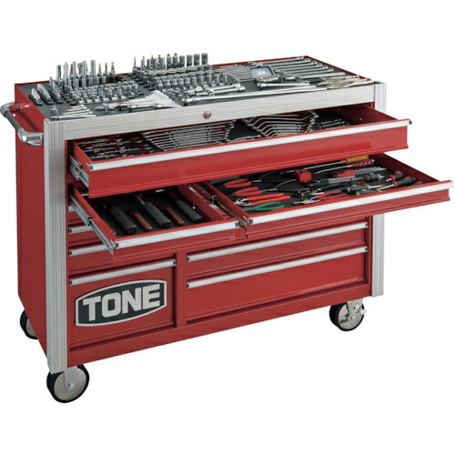 【SALE通貨価値】TONE 確保用物の具書き割り ヘビーローラーキャビネットセット 赤いこと 間口1412×奥ふかさ610×高さ1126粍 381点書き割り ( TCX990WT ) TONE(株)