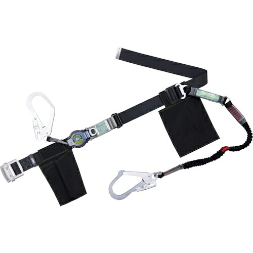 TSUYORON ( 藤井電工 ) 胴ベルト型墜落制止用器具(巻取タイプ)ランヤード2丁掛け仕様 ロック機構付きロックリトラ+伸縮式ノビロン(BK)黒 Lサイズ 幅50MM×長さ1400MM ( TB2LRL593NV5931BLKBKLBP )