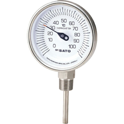 佐藤 ( 佐藤計量器製作所 ) バイメタル式温度計ＢＭ－Ｓ－９０Ｓ ０～１００℃２００Ｌ（２０３０－４６） ( BM-S-90S-10 )