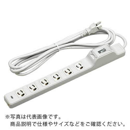 明工 15A漏電ブレーカ付OA用抜け止め接地タップ(6コ口)VCTF5m 接地プラグ付 ( MR7634TJ5 ) 【メーカー取寄】