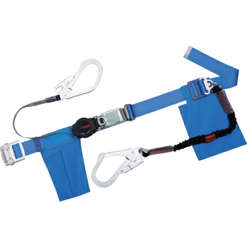 TSUYORON ( 藤井電工 ) 胴ベルト型墜落制止用器具(巻取タイプ)補助ロープ2丁掛け仕様 ロック機構付きワン・ハンドリトラ+伸縮式補助ロープ 青 Mサイズ 幅50MM×長さ1200MM ( TBORL2593NVBL4BKMBP ) 藤井電工(株) 【メーカー取寄】