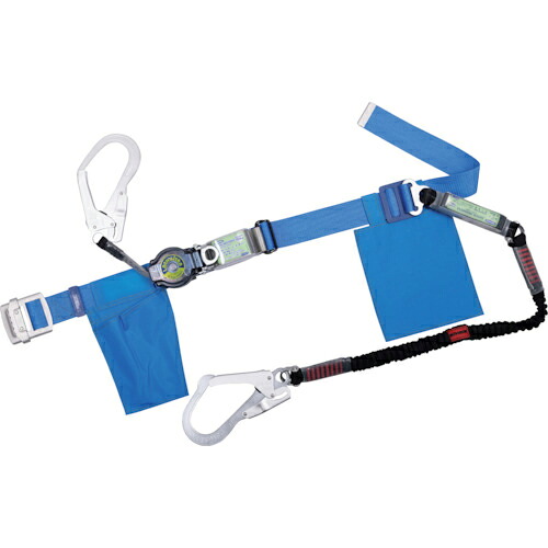 TSUYORON ( 藤井電工 ) 胴ベルト型墜落制止用器具(巻取タイプ)ランヤード2丁掛け仕様 ロック機構付きロックリトラ+伸縮式ノビロン(BK)青 Mサイズ 幅50MM×長さ1200MM ( TB2LRL593NV5931BL4BKMBP ) 藤井電工(株)