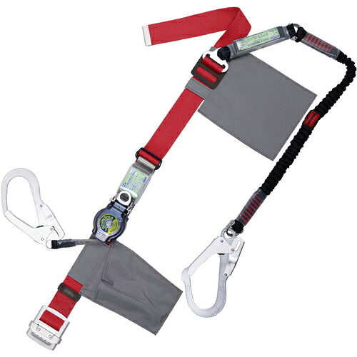 TSUYORON ( 藤井電工 ) 胴ベルト型墜落制止用器具(巻取タイプ)ランヤード2丁掛け仕様 ロック機構付きロックリトラ+伸縮式ノビロン(BK)赤 Lサイズ 幅50MM×長さ1400MM ( TB-2-LRL593-NV5931-R-BK-L ) 藤井電工(株) 【メーカー取寄】