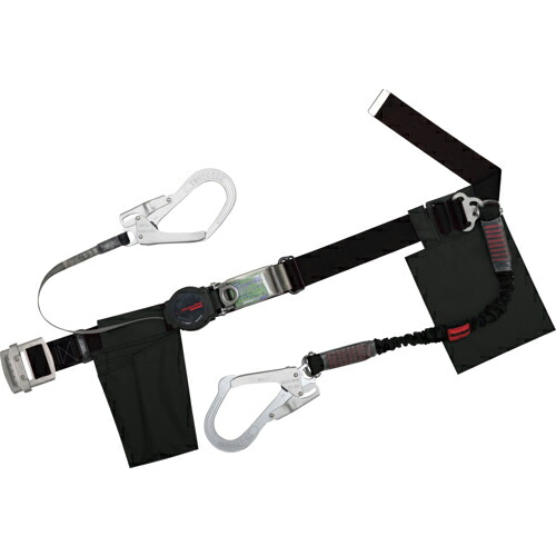 TSUYORON ( 藤井電工 ) 胴ベルト型墜落制止用器具(巻取タイプ)補助ロープ2丁掛け仕様 ロック機構付きワン・ハンドリトラ+伸縮式補助ロープ 黒 Sサイズ 幅50MM×長さ1100MM ( TBORL2593NVBLKBKSJANBP ) 藤井電工(株) 【メーカー取寄】