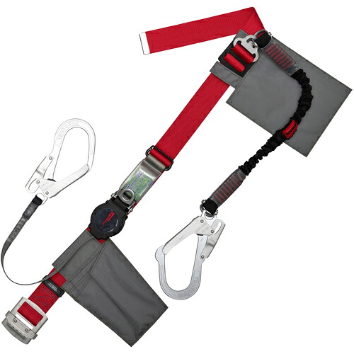 TSUYORON ( 藤井電工 ) 胴ベルト型墜落制止用器具(巻取タイプ)補助ロープ2丁掛け仕様 ロック機構付きワン・ハンドリトラ+伸縮式補助ロープ 赤 Lサイズ 幅50MM×長さ1400MM ( TB-ORL-2-593-NV-R-BK-L-JAN-BX ) 藤井電工(株) 【メーカー取寄】