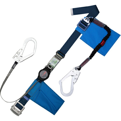 TSUYORON ( 藤井電工 ) 胴ベルト型墜落制止用器具(巻取タイプ)補助ロープ2丁掛け仕様 ロック機構付きワン・ハンドリトラ+伸縮式補助ロープ 紺 Sサイズ 幅50MM×長さ1100MM ( TB-ORL-2-593-NV-BL2-BK-S-BX ) 藤井電工(株) 【メーカー取寄】
