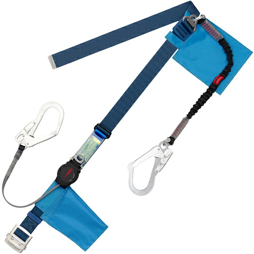 TSUYORON ( 藤井電工 ) 胴ベルト型墜落制止用器具(巻取タイプ)補助ロープ2丁掛け仕様 ロック機構付きワン・ハンド+伸縮式補助ロープ 紺 幅50MM×長さ1600MM 130KG対応型 ( TBORL2593NVBL2BKLL(130KG)BX ) 藤井電工(株) 【メーカー取寄】