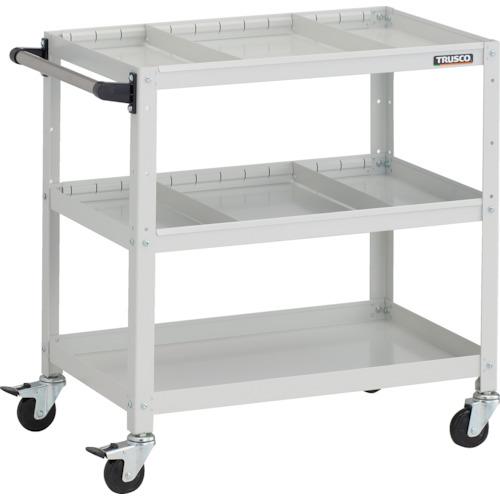 【SALE必要経費】TRUSCO ( トラスコ中山 ) 手道具手押し車 ラビットワゴン 700X450XH740 3段 中仕切り板2段付 手持ち部分付 天然ゴム拷問台 白いこと ( RBW-773S2H W )