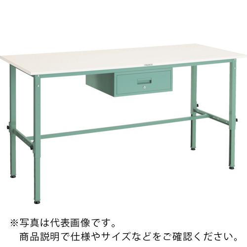 【SALE価格】TRUSCO ( トラスコ中山 ) 軽荷重作業台高さ調節式(150kg)AEM型 1800X900XH650~950 1段引出付 グリーン色 ( AEM-1809F1 )｜Orange Tool Tokiwa