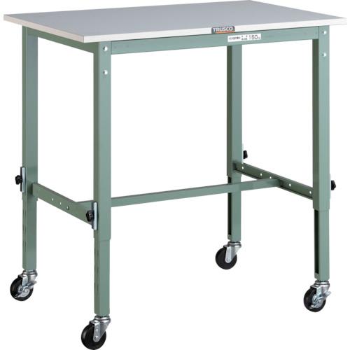TRUSCO ( トラスコ中山 ) 軽荷重作業台高さ調節式(80kg)AEM型 900X600XH718~1018 φ75キャスター付 グリーン色 ( RAEM-0960C75 )