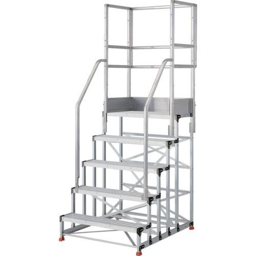 TRUSCO ( トラスコ中山 ) アルミ製作業用踏台 グレーチングタイプ 5段 高さ1.5m 天板寸法1000×400 段高300mm フルセット手すり付き ( TSFGR-51015-TF300 )