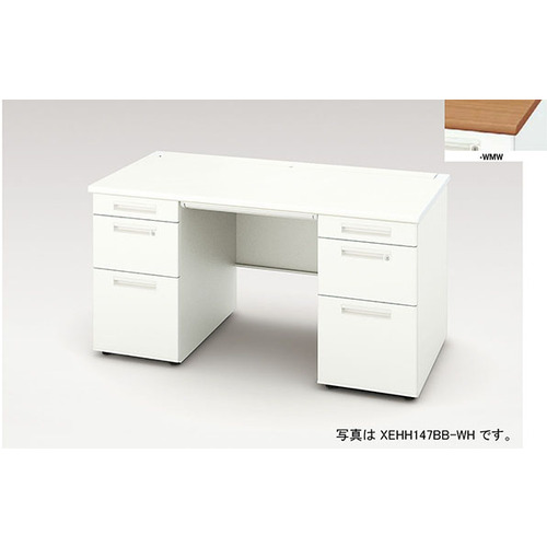 NAIKI ( ナイキ ) 両袖デスク XEHH型/天板:ミディアムウォールナット 本体:クリアーホワイト/W1500×D700×H720 ( XEHH157BB-WMW ) (株)ナイキ 【メーカー取寄】