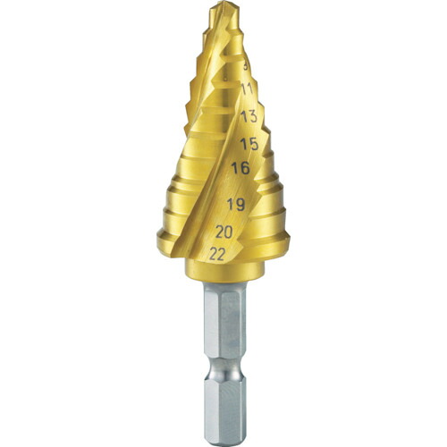 TRUSCO ( トラスコ中山 ) 六角軸足取りせん孔機 3枚刃チタン上塗り 5~22粍 ( 3S-NMS-22G )