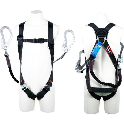 TSUYORON ( 藤井電工 ) 点火装置馬具 ダブルランヤード付き添い人 鍵を掛ける規則体系付き添い人巻取式SRリトラ+伸縮式ノビロン(BK) 黒 LL大きさ 130KG相応う型 ( TH510TRNV93SVOTBLKLL130K2R23JANBX ) 【製造業者取寄】