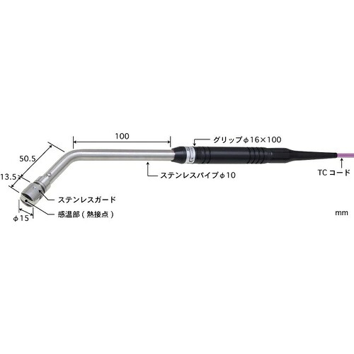ANRITSU ( 安立計器 ) 静止表面用温度センサ 接触サポートタイプ AXシリーズ -50～500℃ タイプK 45°300mm 標準プラグ(熱電対同種金属) ( AX-232K-03-1-TC1-ASP )