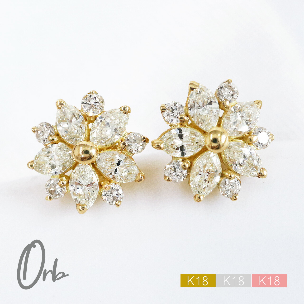 楽天市場】マーキスカット ダイヤモンド フラワー ピアス 0.4ct