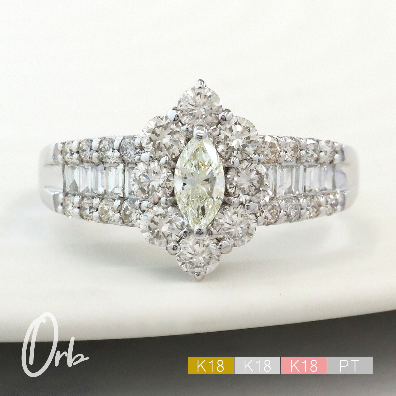 1ct ダイヤモンド リング 指輪 マーキスカット 取り巻き レディース ジュエリー k18 18金 ゴールド PT900 プラチナ ダイヤリング マーキス 1カラット 日本製
