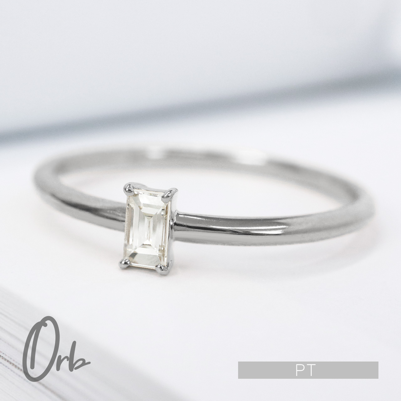pt900 バゲットカット ダイヤモンドリング 0.1ct レディース ジュエリー PT プラチナ バゲット バケット ダイヤモンド ダイヤ 変形ダイヤ 一粒 華奢リング 指輪 ゆびわ 日本製|Orb jewelry(オーブジュエリー)