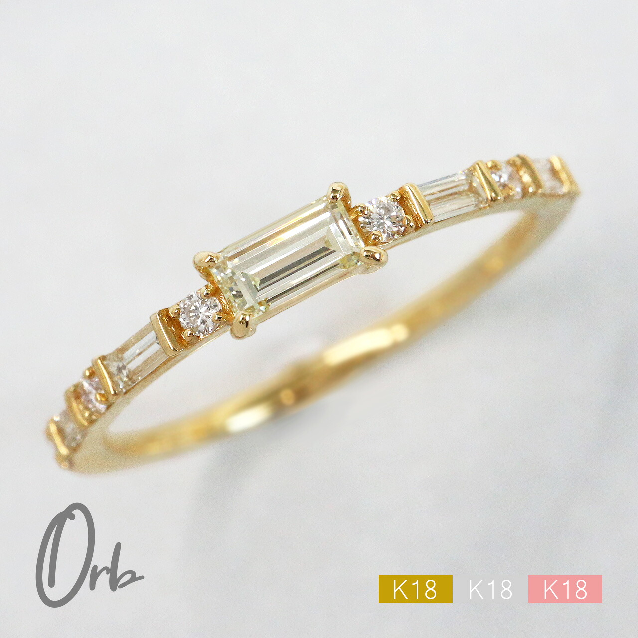 k18 k10 バゲットカット ダイヤモンド エタニティリング レディース 18金 10金 ゴールド 0.35ct ハーフエタニティ バゲット 華奢 指輪 重ね付け YG PG WG ダイヤ 日本製｜Orb jewelry（オーブジュエリー）
