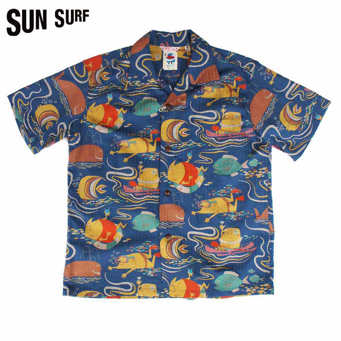 アロハシャツ　SUN SURF/サンサーフ DOBBY COTTON OPEN SHIRT “OCEAN ACTIVITIES” by 柳原良平 with MOOKIE　 S・M・Lサイズ　メンズ【Japan Made Product】【送料無料】