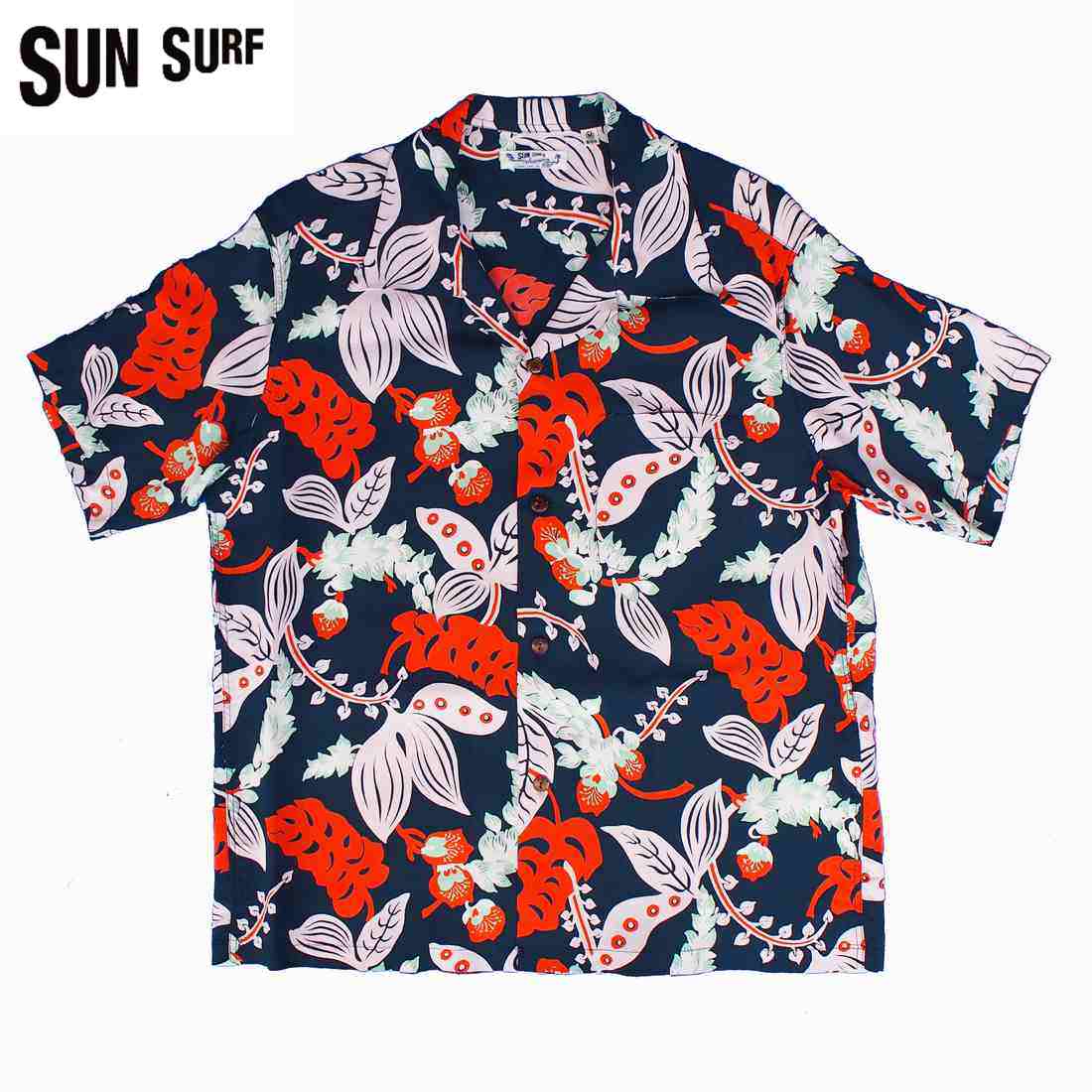 【美品】SUN SURF ハワイアンシャツ レーヨン アロハ 花柄 グレー系 M レーヨンアロハシャツ SPECIAL EDITION「MATSURI」 SUN SURF