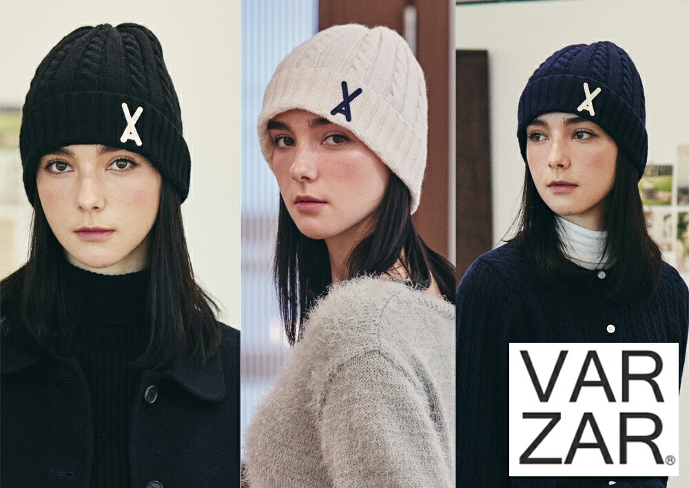 【正規販売店】VARZAR バザール ニットキャップ 帽子 ビーニー ニット帽 ケーブルニット 韓国ブランド 小顔HAT 秋冬モデル VA Applique Cable Knit Beanie 1532 1533 1534