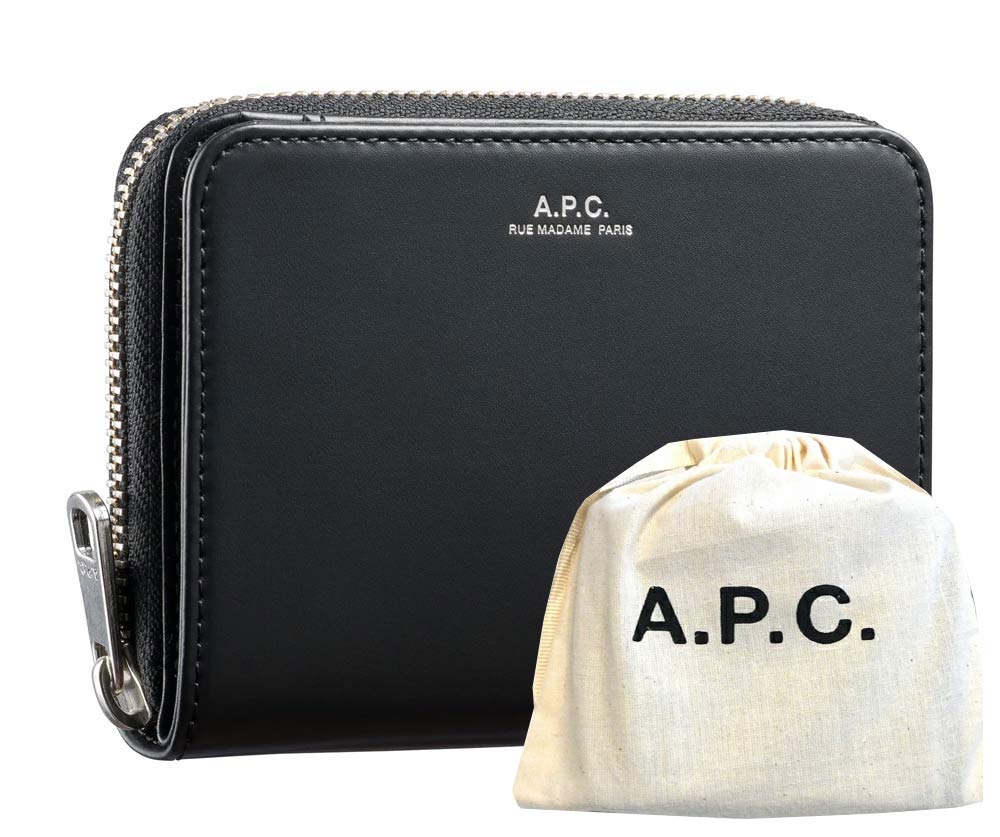A.P.C. EMMANUELLE コンパクトウォレット　ブラックレザー A.P.C. ブラックレザー コンパクト ウォレット “EMMANUELLE”