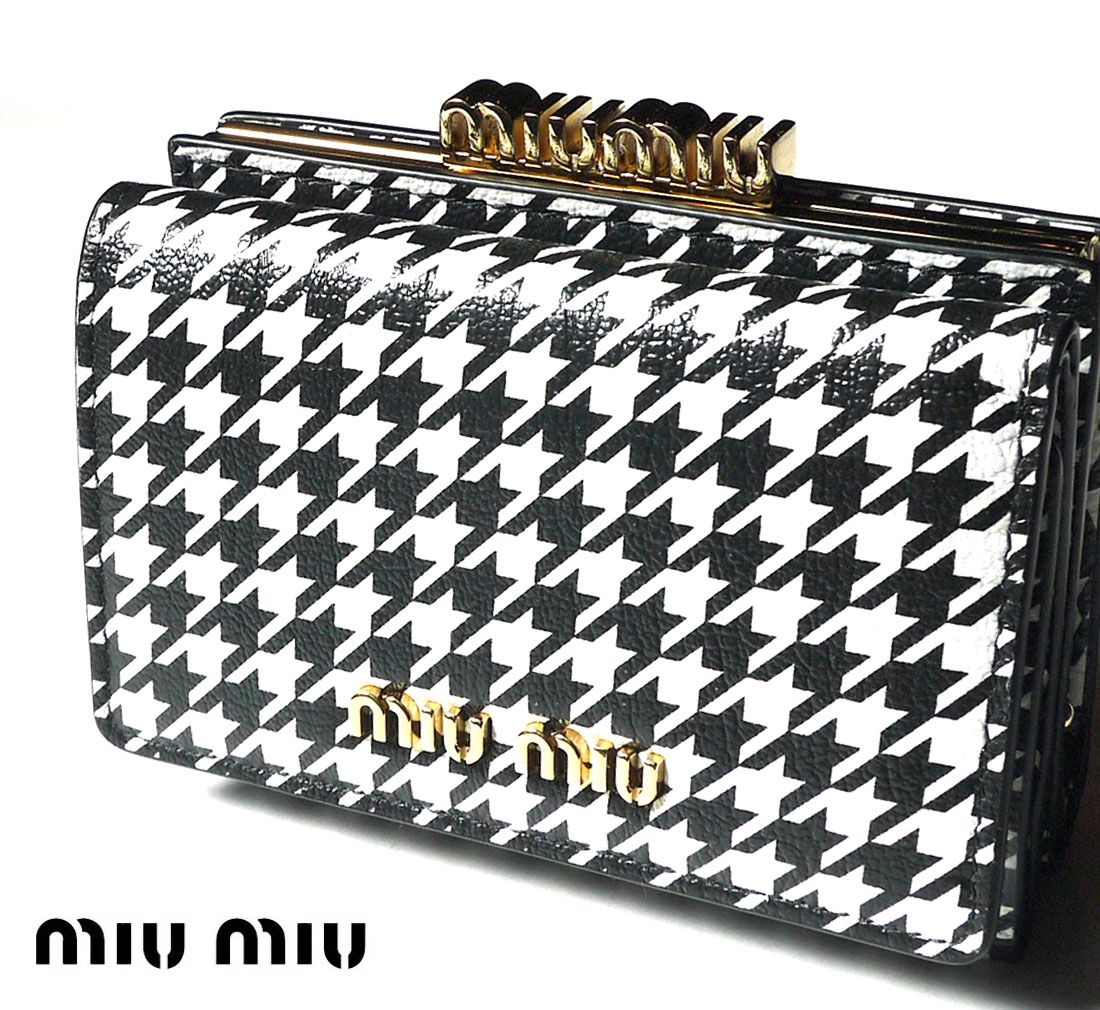 楽天市場】MiuMiu ミュウミュウ 三つ折り財布 千鳥格子 ハウンド