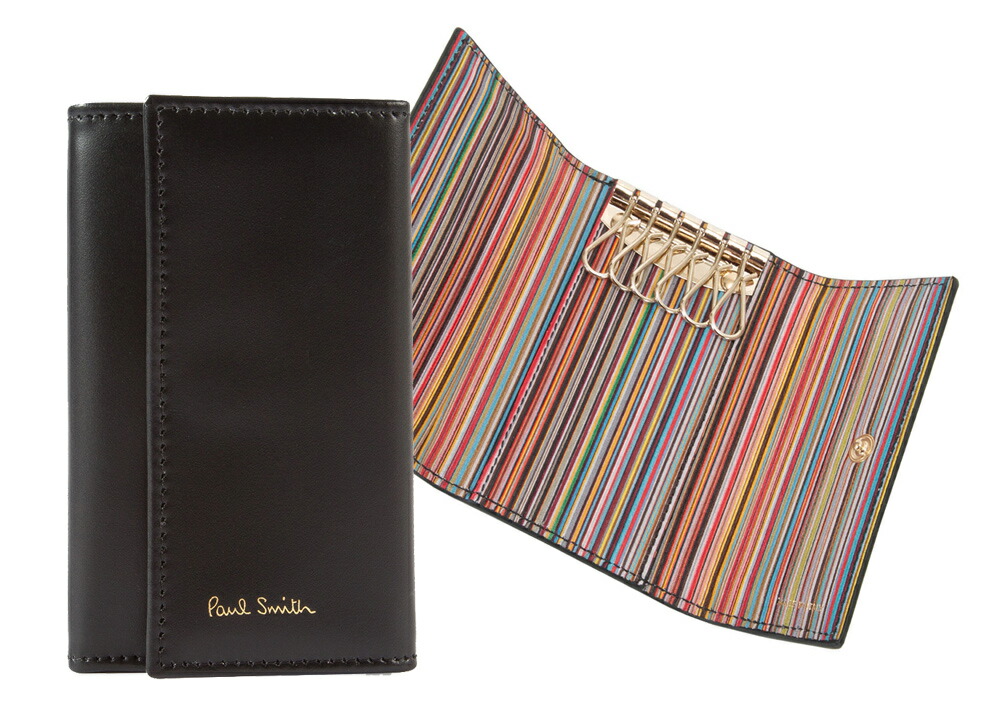ポールスミス PAUL SMITH キーケース キーホルダー 本革レザー ブラックストライプ