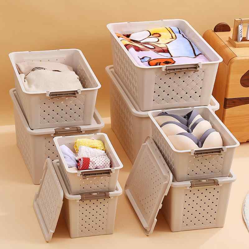【送料無料】収納ケース プラスチック フタ付き 長方形 整理ボックス ランドリーバスケット 衣類収納 化粧品 雑貨 寝室