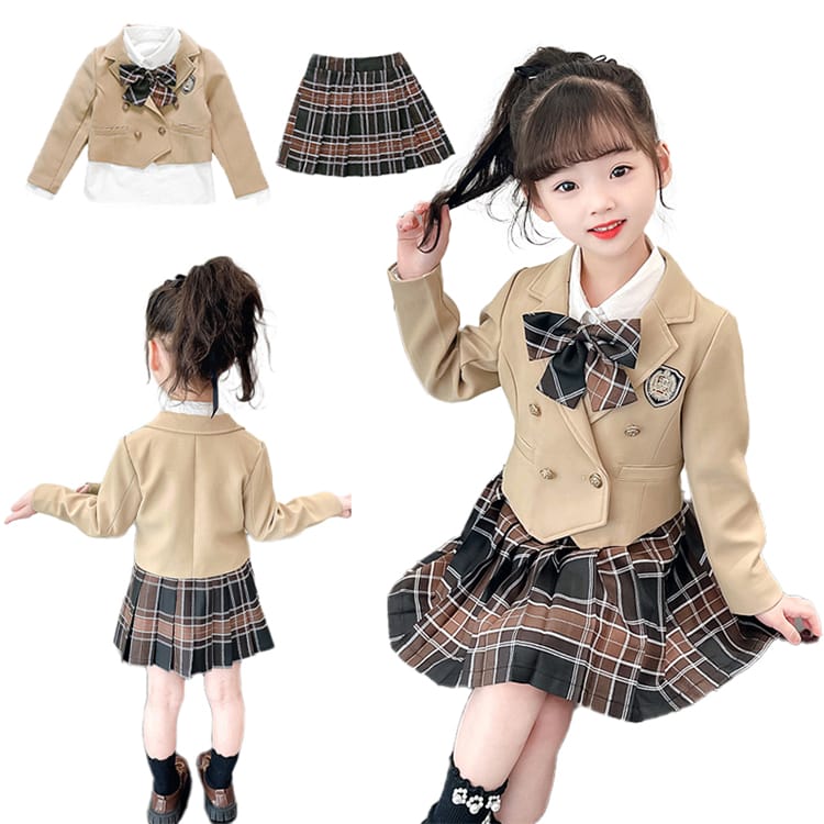 【送料無料】卒服 小学校女子 スーツ 150 1600 韓国風 卒服 卒業式 スーツ 女の子 小学生 制服 入学式 フォーマル 卒業式 セットアップ ガールズ ジャケット シャツ 蝶リボン スカート チェック柄 子供スーツ 卒業式 入園式 卒園式 受験 七五三 100 110 120 130 140 150 160