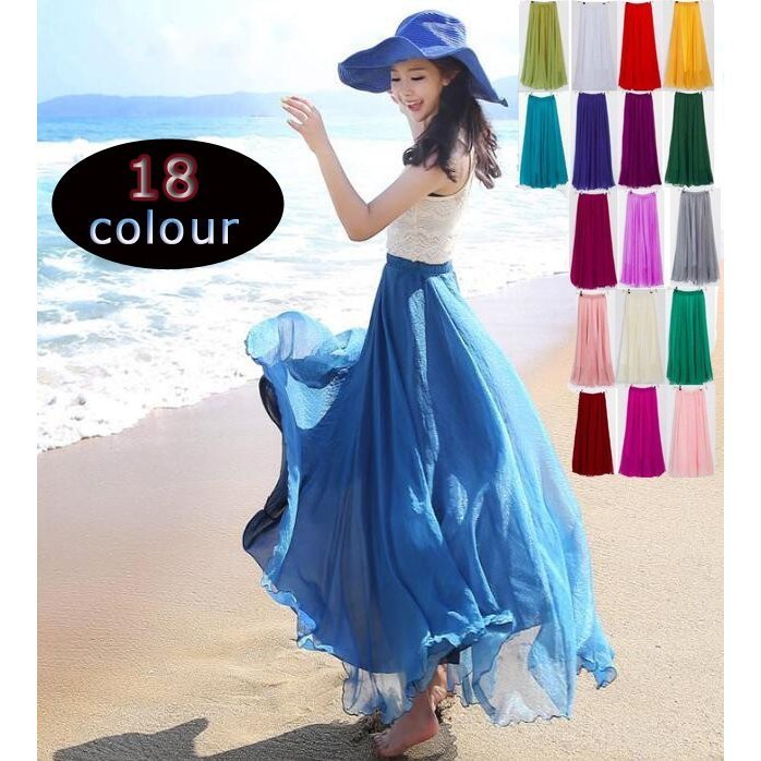 楽天市場】送料無料 全18色 シフォンロングマキシスカート ウエスト