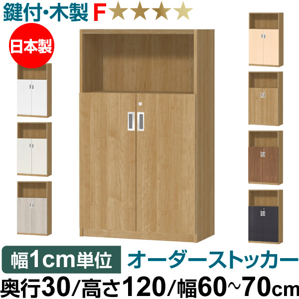 オーダーオフィスストッカー 奥ぶかさ30（29.5糎）×高さ120（119.1糎）×幅60～70糎 2段扉 本体色スモーキーブラウン(SMB)