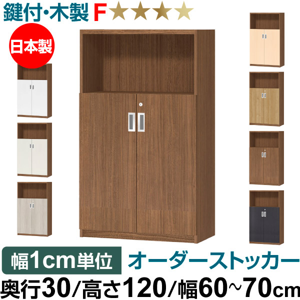 オーダーオフィスストッカー 奥ぶかさ30（29.5糎）×高さ120（119.1糎）×幅60～70糎 2段扉 本体色ウォールナットブラウン(WB)