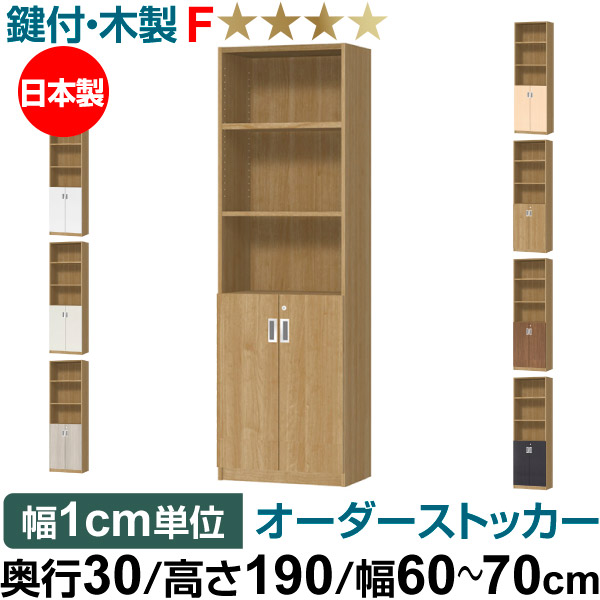 オーダーオフィスストッカー 奥行30（29.5cm）&times;高さ190（191.1cm）&times;幅60～70cm 2段扉 本体色スモーキーブラウン(SMB)｜オーダー収納スタイル