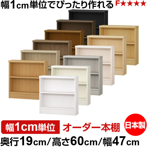 本棚 スリム 薄型 奥行19cm 高さ60cm 幅47cm オーダー本棚 日本製 全棚可動 文庫本収納 コミックラック 書棚 ラック 薄型本棚 収納棚 シンプル フォースター対応 標準タイプ