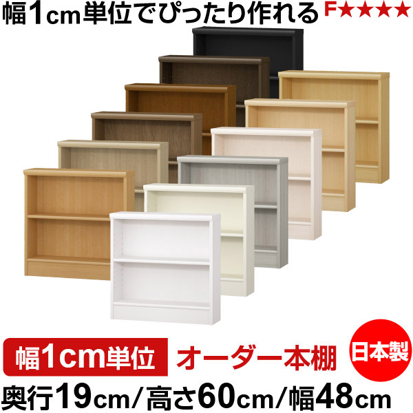 本棚 スリム 薄型 奥行19cm 高さ60cm 幅48cm オーダー本棚 日本製 全棚可動 文庫本収納 コミックラック 書棚 ラック 薄型本棚 収納棚 シンプル フォースター対応 標準タイプ|オーダー収納スタイル