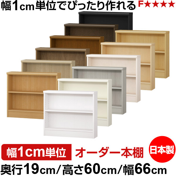 本棚 スリム 薄型 奥行19cm 高さ60cm 幅66cm オーダー本棚 日本製 全棚可動 文庫本収納 コミックラック 書棚 ラック 薄型本棚 収納棚 シンプル フォースター対応 標準タイプ|オーダー収納スタイル