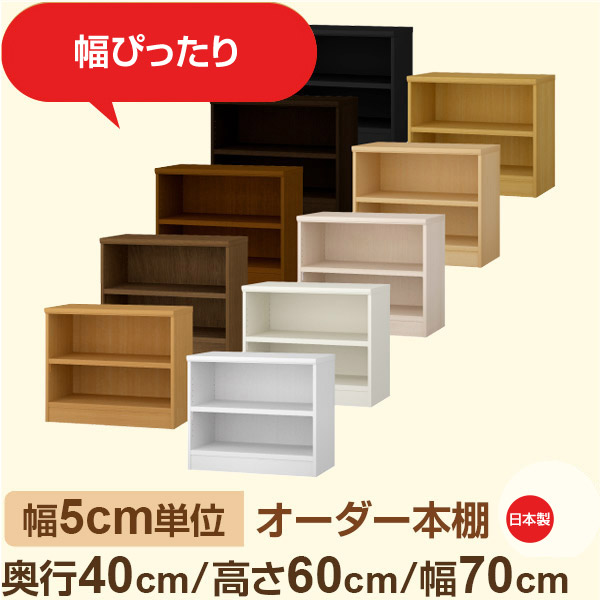 幅5cm単位 オーダー収納 セミオーダー｜奥行40cm 高さ60cm 幅70cm｜日本製 F★★★★ フォースター品質 木製 大型本 オーダー本棚｜棚板移動1.5cmピッチ・幅木よけカット加工