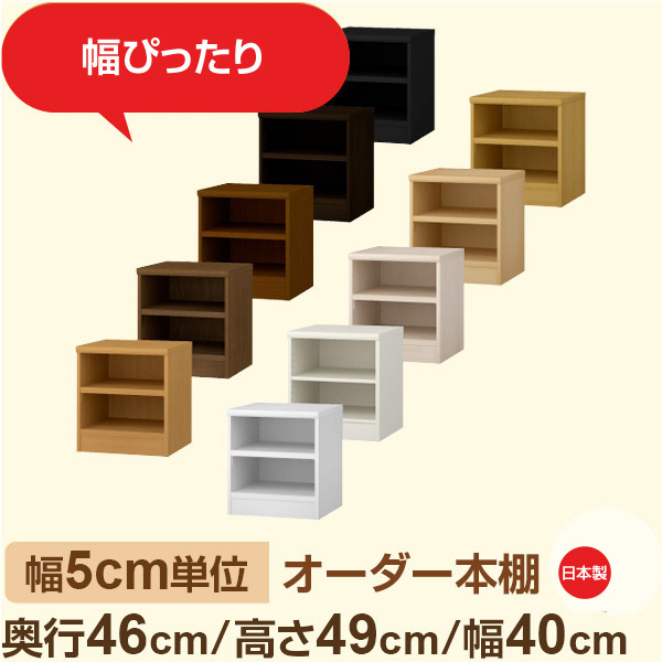 幅5cm単位 オーダー本棚 大容量収納 奥行46cm 高さ49cm 幅40cm|日本製 木製セミオーダー本棚|クローゼット・衣類・ストック収納に最適|F★★★★ フォースター品質|棚板移動1.5cmピッチ・幅木よけカット加工|オーダー収納スタイル