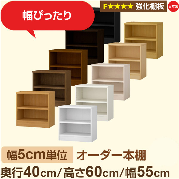 幅5cm単位 【強化棚板】オーダー本棚 大容量 大量収納 奥行40cm 高さ60cm 幅55cm｜日本製 木製 オーダーマルチラック 収納 棚F★★★★対応 フォースター｜棚板移動1.5cmピッチ・幅木よけカット加工