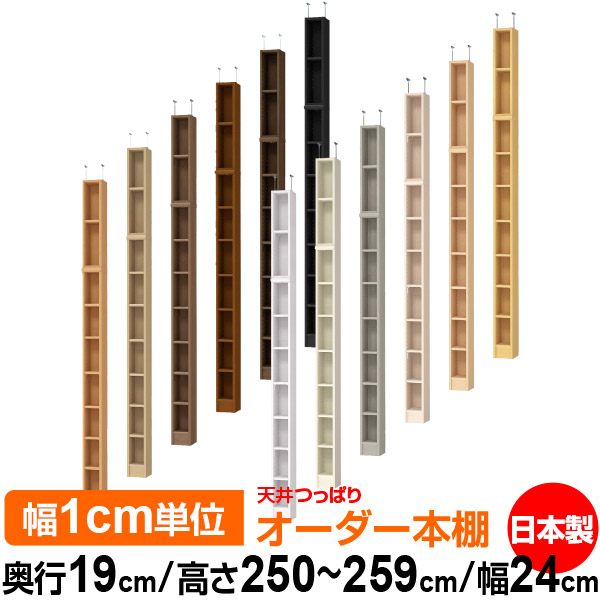 天井 つっぱり オーダー 本棚 収納 棚 書棚 ラック サイズオーダー 薄型 天井 突っ張り 【送料無料】天井つっぱり オーダーラック 奥行19cm 高さ250～259cm 幅24cm【標準タイプ】【オーダー本棚 本収納 シンプル 頑丈 スリム 書庫 収納】｜オーダー収納スタイル