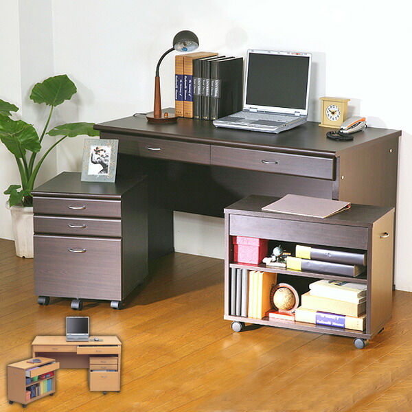 パソコンデスク/勉強机 3点セット 【ナチュラル】 デスク・ワゴン・上棚 組立品 デスク3点セット デスク ワゴン シェルフ | システムデスク セット 幅