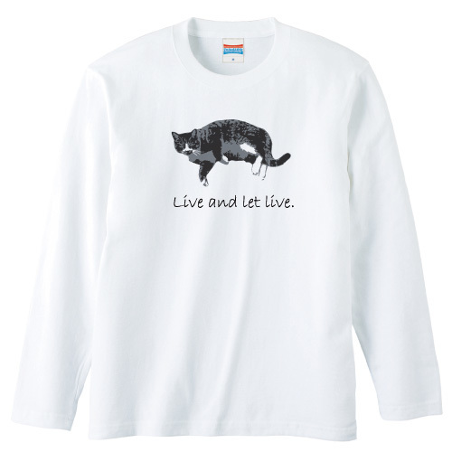 楽天市場 デザイン 猫 長袖 Tシャツ 英語ことわざ Live And Let Live ネコ ねこ 英字 ロゴ 面白い メンズ レディース かっこいい かわいい 教訓 オリジナルグッズ Oreno