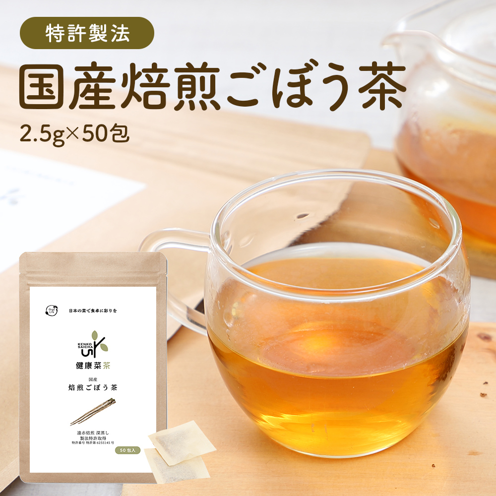 ごぼう茶 国産 2.5gx50包 健康菜茶 残留農薬検査済 無漂白ティーバッグ 特許製法 深蒸し 遠赤焙煎 九州産 ノンカフェイ