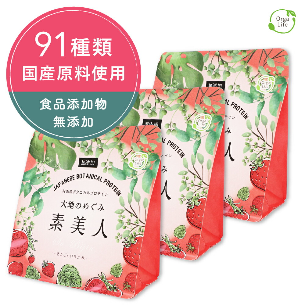 ソイプロテイン まるごといちご味 大地のめぐみ素美人 750g 純国産 完全食 食品添加物 無添加 一日一回 オーガニック 女性 の為のスーパーフード タンパク質 たんぱく質 低糖質 おからパウダー 大豆 食物繊維 オリゴ糖 ミネラル カルシウム 送料無料：自然素材へのこだわりオーガライフ