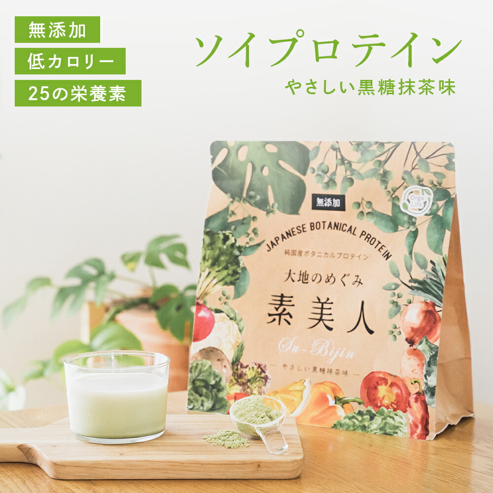 ソイプロテイン 黒糖抹茶味 大地のめぐみ素美人 250g 国産 プロテイン 完全食 人工甘味料不使用 無添加 一日一回 オーガニック 女性 スーパーフード タンパク質 たんぱく質 低糖質 おからパウダー 大豆 抹茶 食物繊維 オリゴ糖 ミネラル カルシウム 送料無料