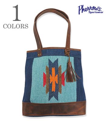 PHERROW'S フェローズ インドラグ|デニム|バッファローレザー|トートバッグ『INDIA RUG LEATHER TOTE』【アメカジ・バッグ】26S-PIG1