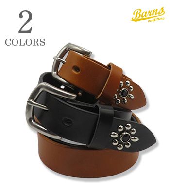 BARNS バーンズ 栃木レザー|サマーオイルレザー|7ホール|スタッズベルト『30mm LEATHER STUDS BELT』【アメカジ・ベルト】LE-4343